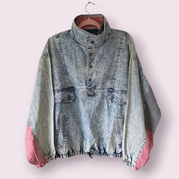 Vintage 80s Pullover Acid Wash Quarter Zip Jacket - Picture 13 of 13